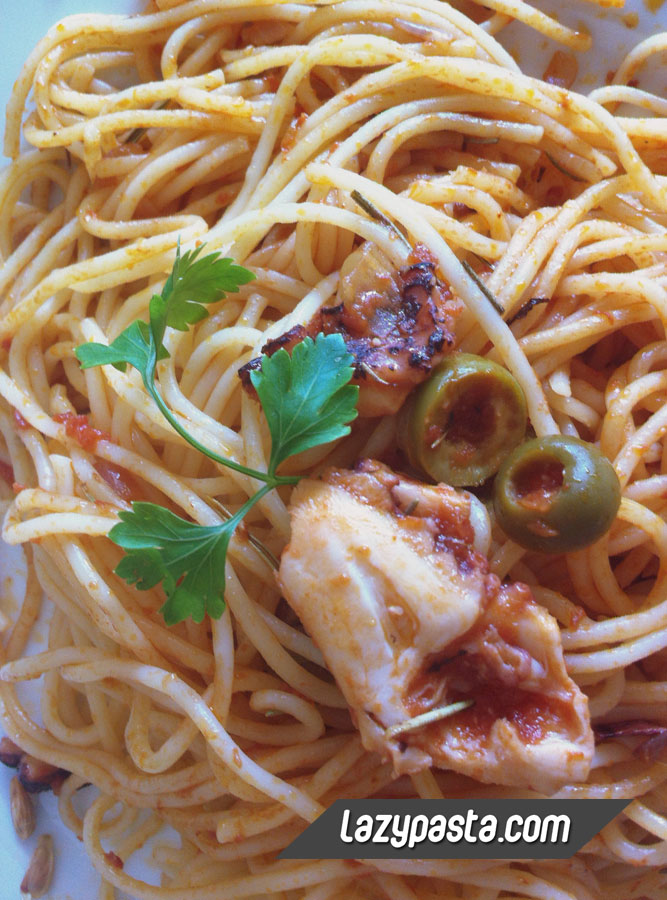 Spaghetti with seafood and lemon recipe.